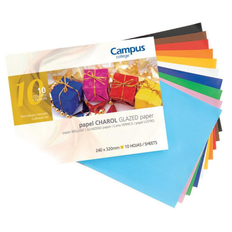 Bloc Papel Charol Campus College Folio 180g. Colores Surtidos