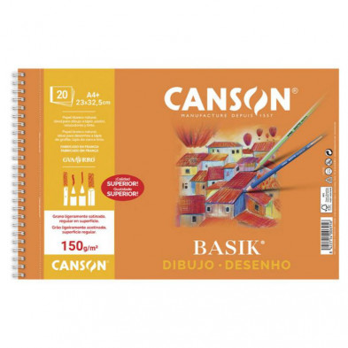 Bloc de Dibujo Canson Basik A4+ Espiral 20 Hojas 150g. Liso