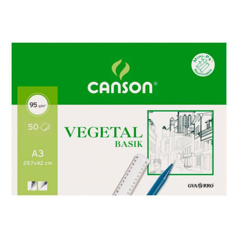 Bloc Encolado Papel Vegetal Canson A3+ 50 Hojas 95g.