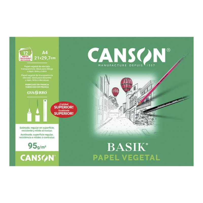 Papel Vegetal Canson A4 12 Hojas 95g.