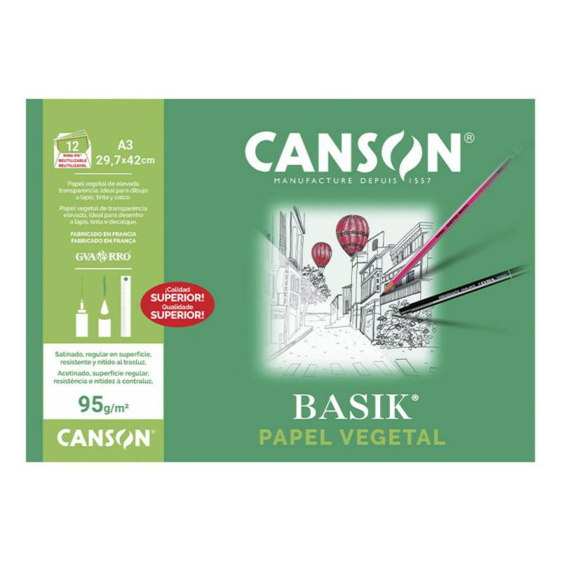 Papel Vegetal Canson A3 12 Hojas 95g.