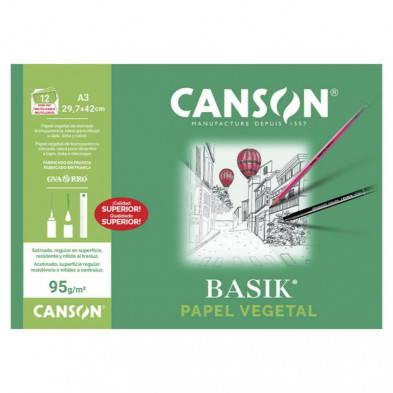 Papel Vegetal Canson A3 12 Hojas 95g.