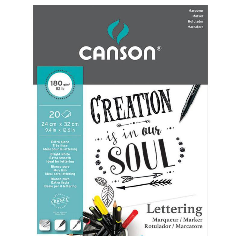 Bloc de Dibujo Canson Lettering A4 Encolado 20 Hojas 180g.