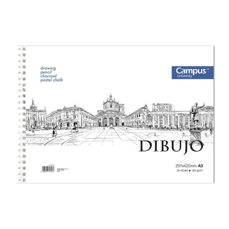 Bloc de Dibujo Campus University A3 Espiral 30 Hojas 160g. Liso