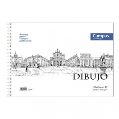 Bloc de Dibujo Campus University A3 Espiral 30 Hojas 160g. Liso