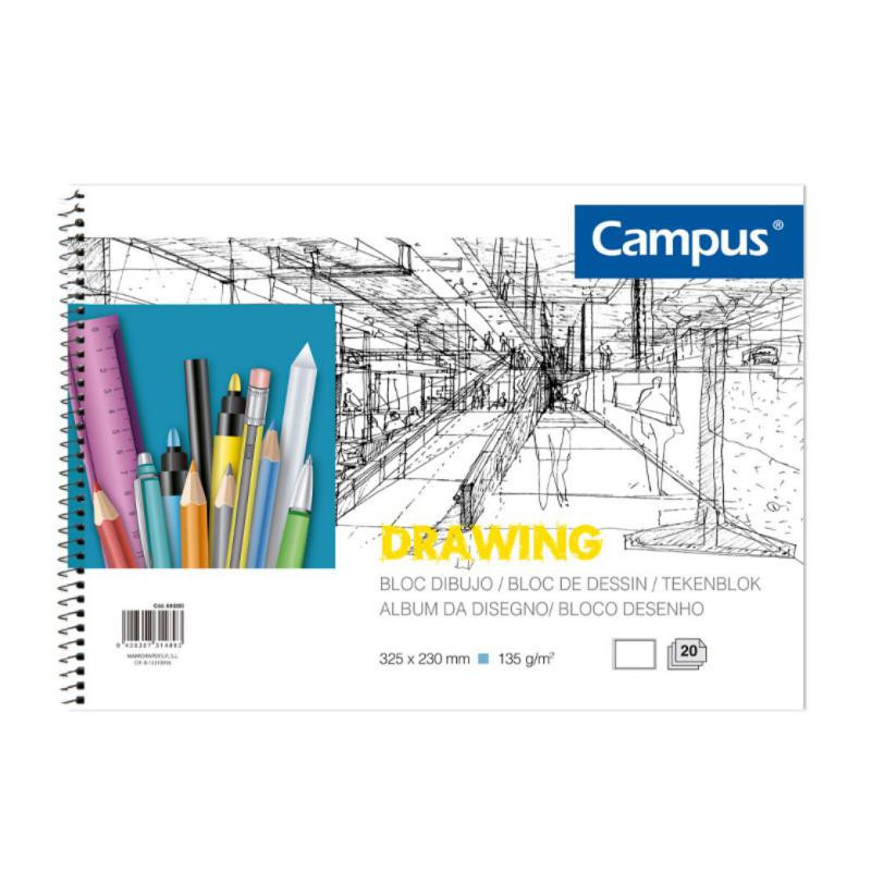 Bloc de Dibujo Campus A4 Espiral 20 Hojas 135g con recuadro. Apaisado