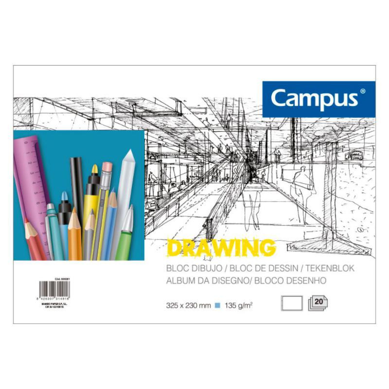 Bloc de Dibujo Campus A4 2 Taladros 20 Hojas 130g con recuadro. Apaisado