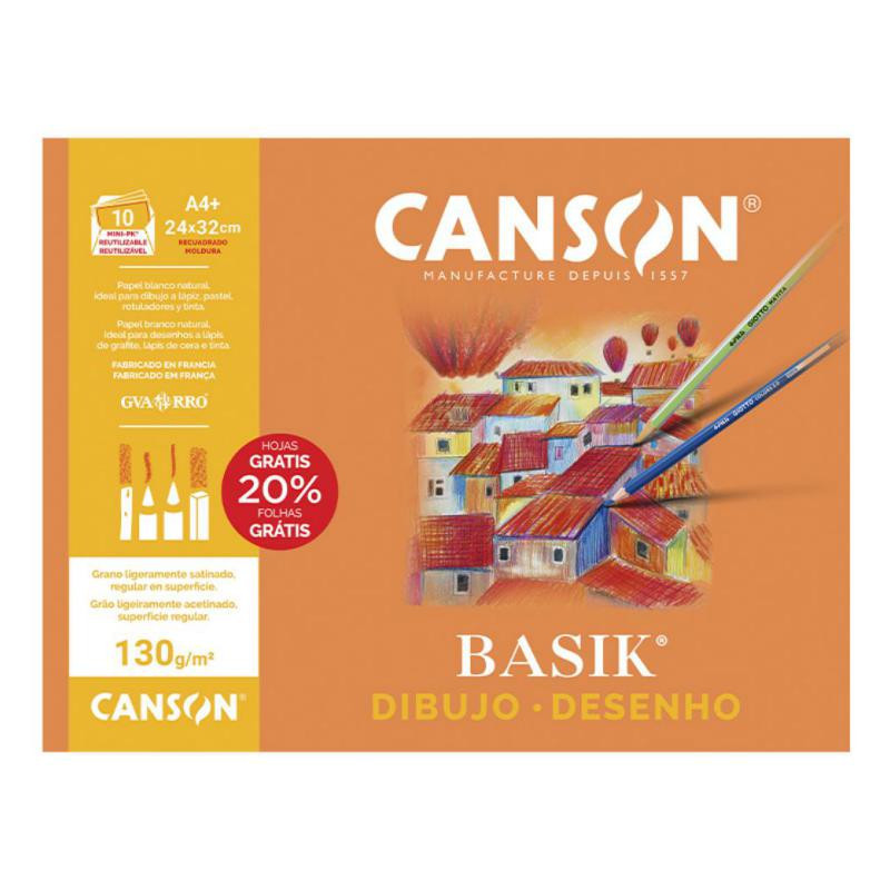 LÃ¡mina Dibujo Canson Basik A4 10 Hojas 130g. Recuadro