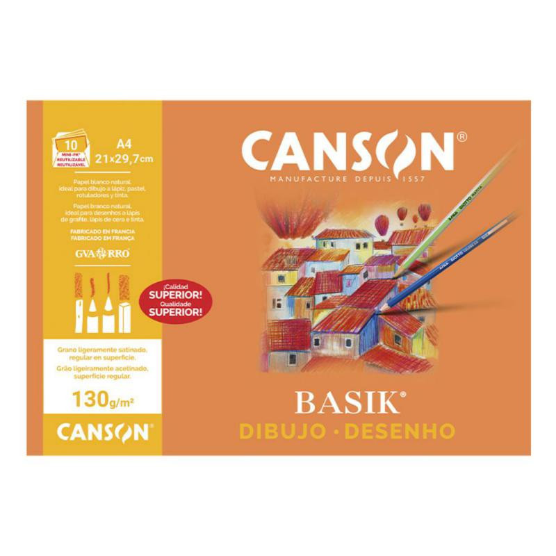 LÃ¡mina Dibujo Canson Basik A4 10 Hojas 130g. Liso