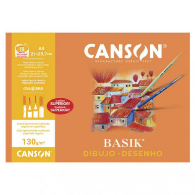 LÃ¡mina Dibujo Canson Basik A4 10 Hojas 130g. Liso