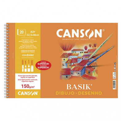 Bloc de Dibujo Canson Basik A3+ Espiral 20 Hojas 150g. Liso