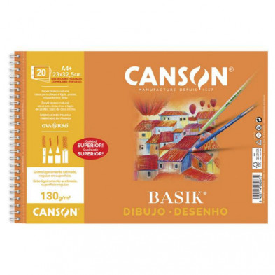 Bloc de Dibujo Canson Basik A4+ Espiral 20 Hojas 130g. Recuadro 2 Taladros