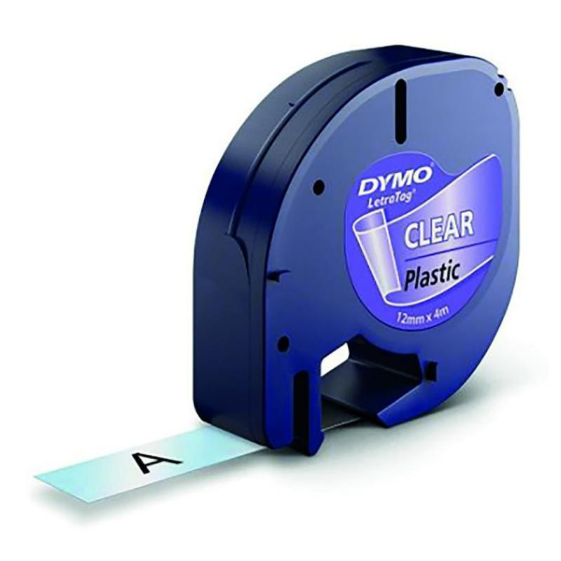 Cinta Dymo Letratag PlÃ¡stico 12mm x 4m Negro/Transparente