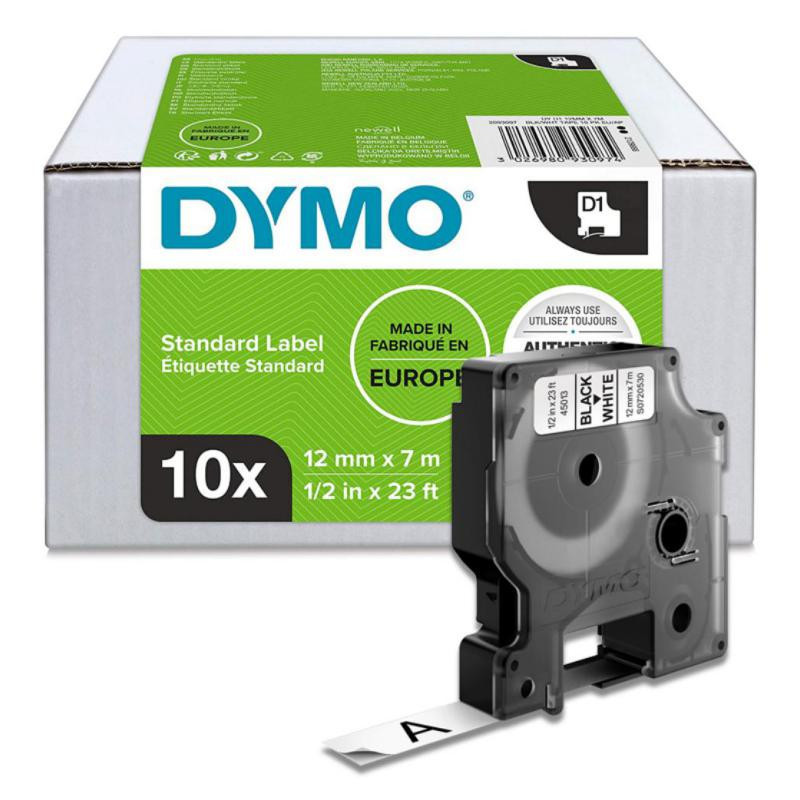 CINTA DYMO D1 12MMX7M NEGRO/BLANCO