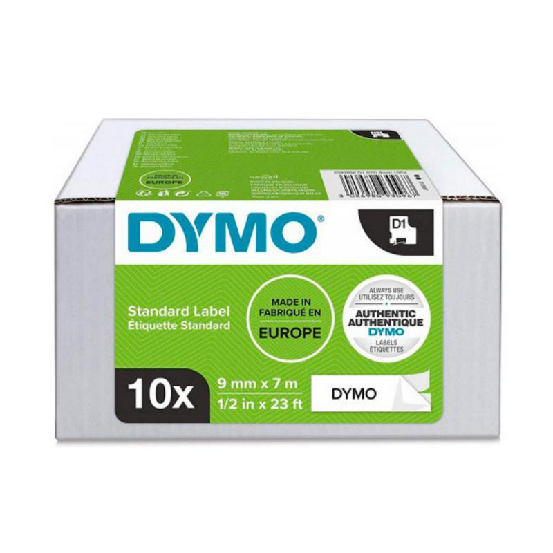 Cinta Dymo D1 9mm x 7m Negro/Blanco Pack 10 ud.