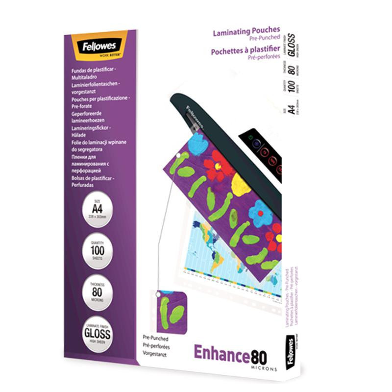 Fundas plastificar Fellowes A4 80 micras 100 ud