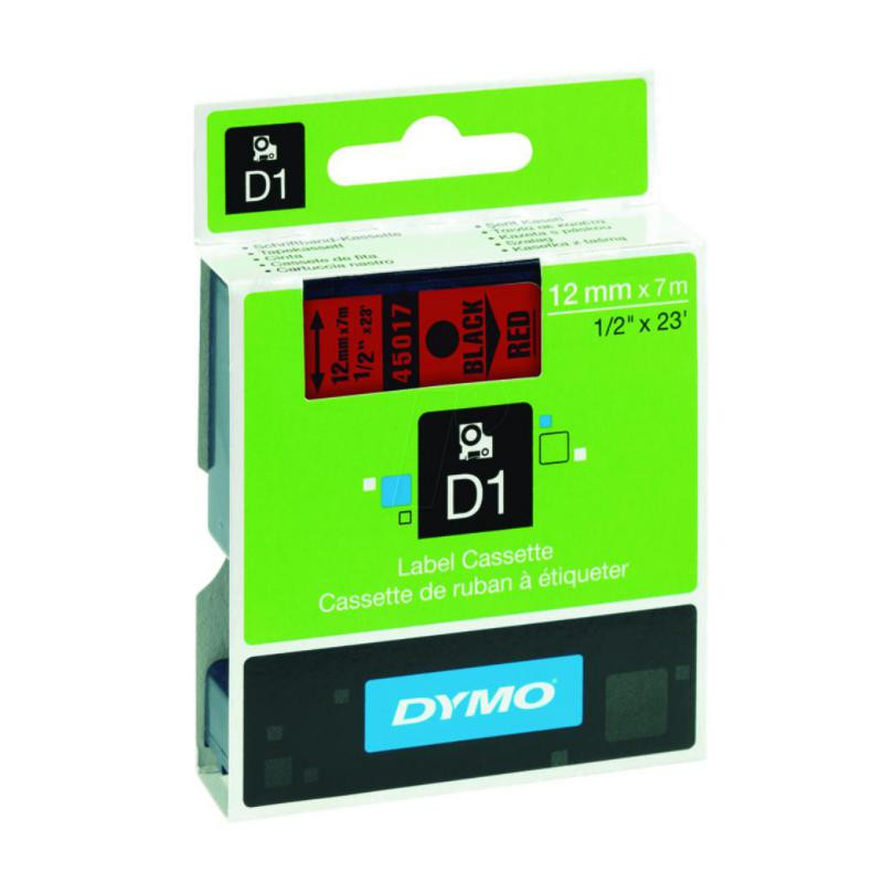 Cinta Dymo D1 12mm x 7m Negro/Rojo