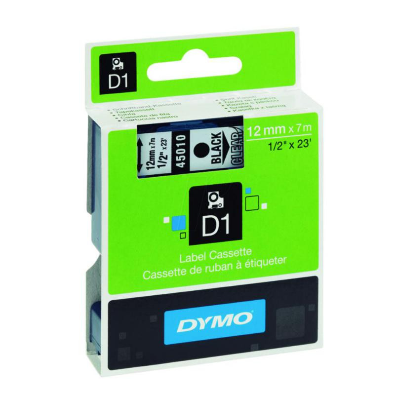 Cinta Dymo D1 12mm x 7m Negro/Transparente