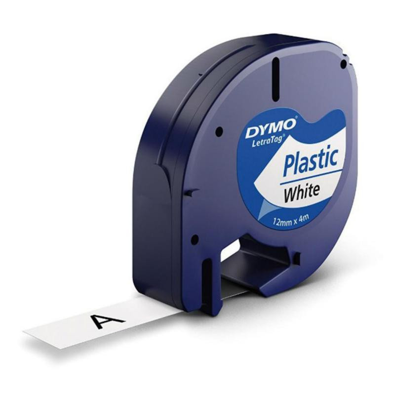 Cinta Dymo Letratag PlÃ¡stico 12mm x 4m Negro / Blanco