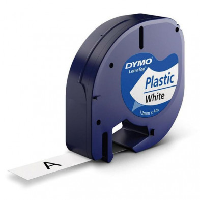 Cinta Dymo Letratag PlÃ¡stico 12mm x 4m Negro / Blanco