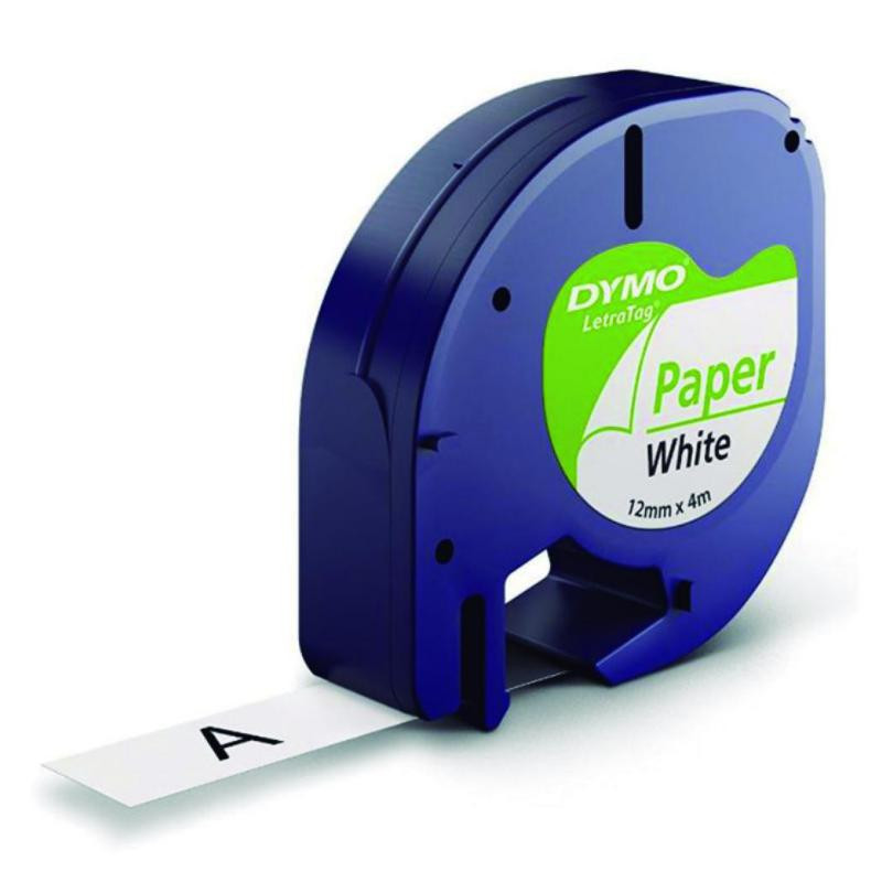 Cinta Dymo Letratag Papel 12mm x 4m Negro/Blanco