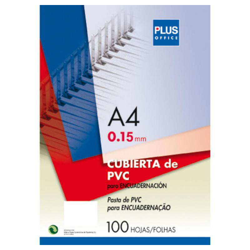 Cubierta encuadernar Plus Office A4 PVC transparente 100 ud