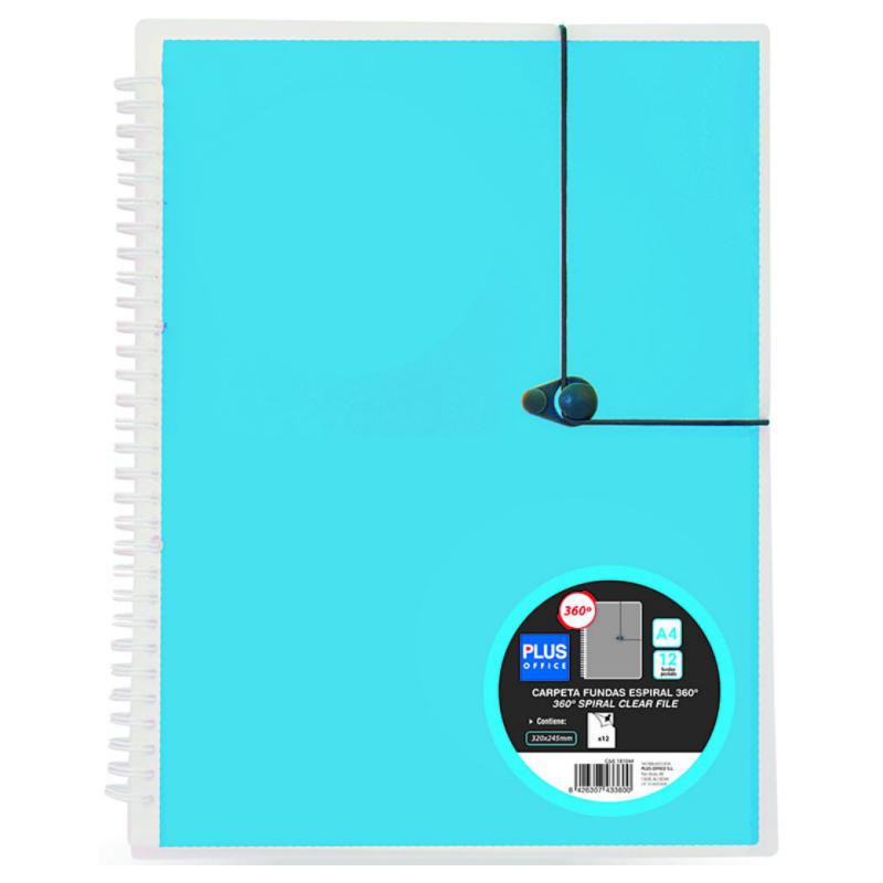 Carpeta Plus Office con Gomas y Anillas 12 Fundas Azul Claro