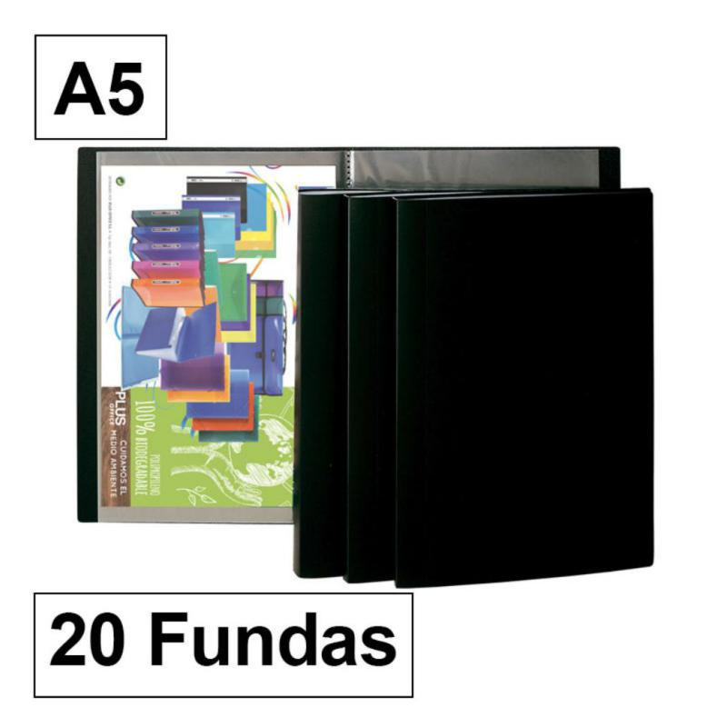 Carpeta Plus Office Flexible A5 20 Fundas Negro