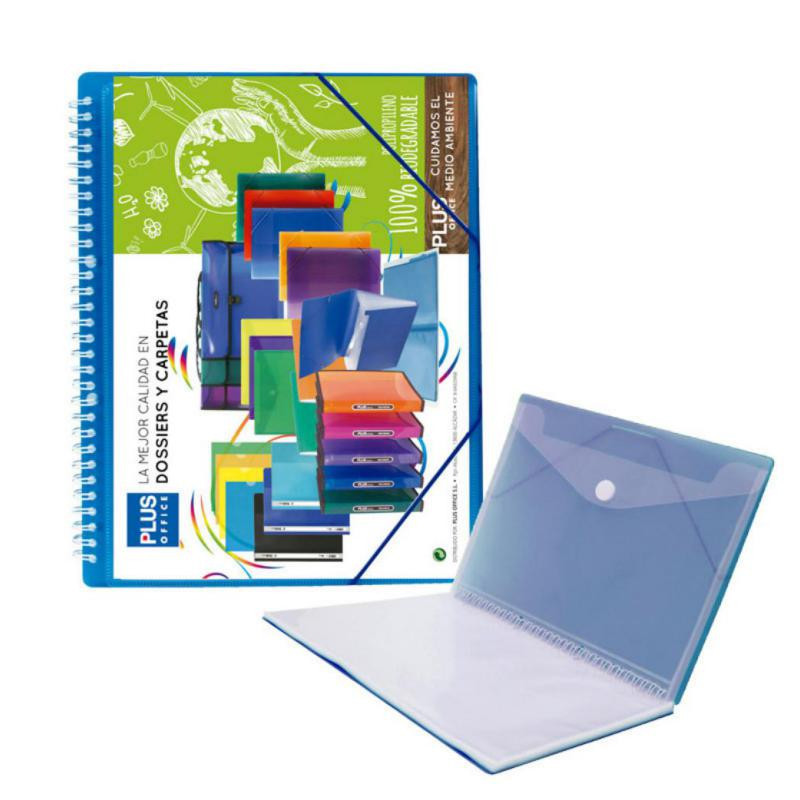 Carpeta Plus Office Espiral 20 Fundas Azul