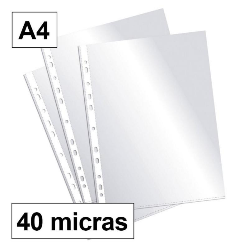 Funda Multitaladro Plus Office A4-Cristal 40 Micras C/200