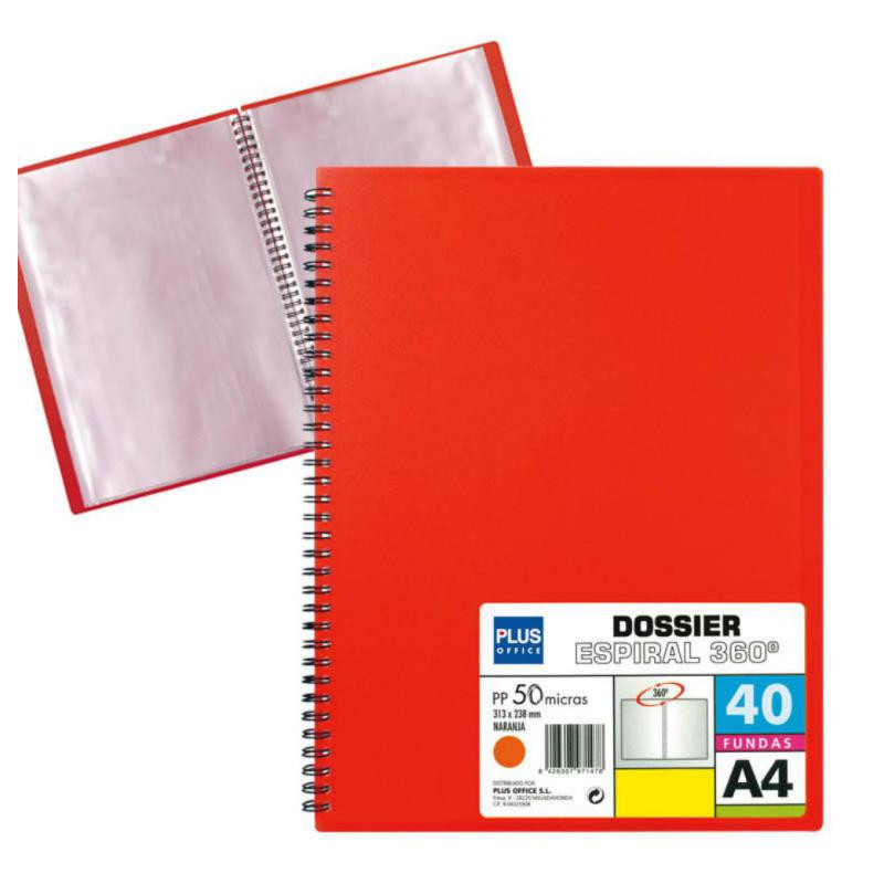 Carpeta Plus Office Espiral 40 Fundas Roja