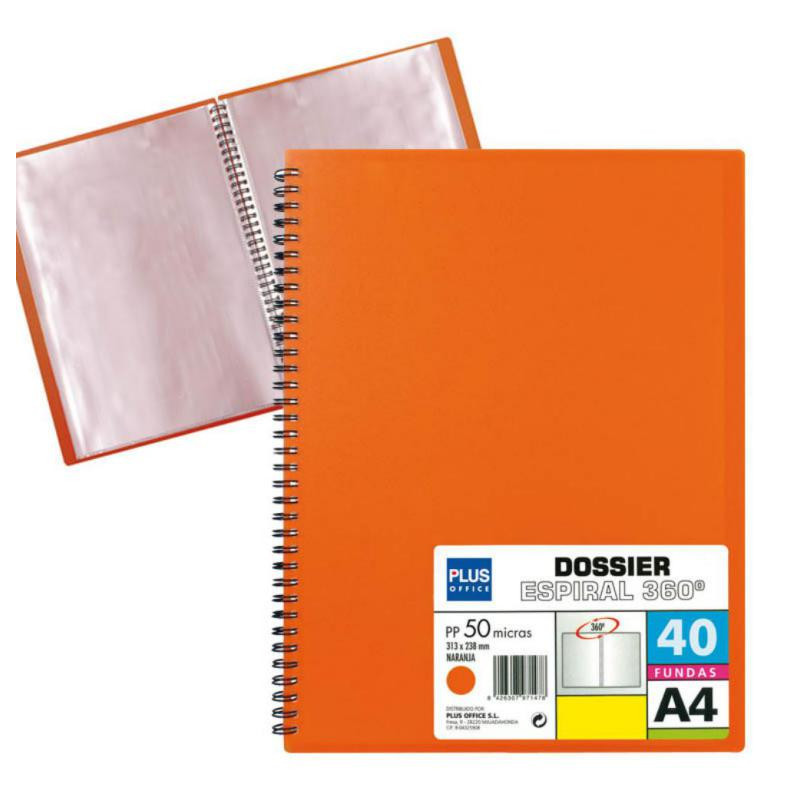 Carpeta Plus Office Espiral 40 Fundas Naranja