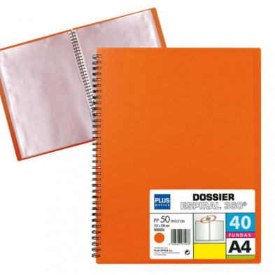 Carpeta Plus Office Espiral 40 Fundas Naranja