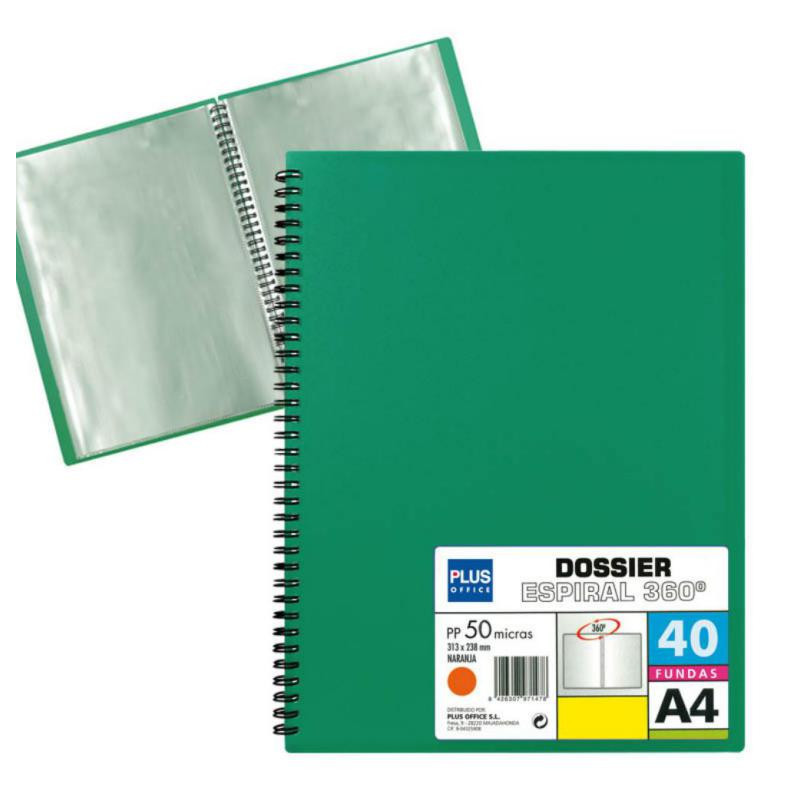 Carpeta Plus Office Espiral 40 Fundas Verde