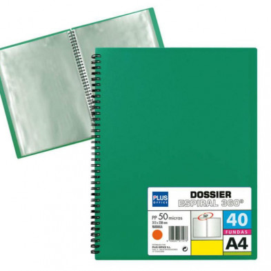 Carpeta Plus Office Espiral 40 Fundas Verde