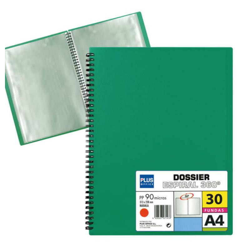 Carpeta Dossier Plus Office Espiral 30 Fundas Verde