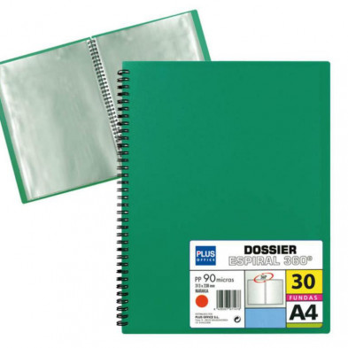 Carpeta Dossier Plus Office Espiral 30 Fundas Verde