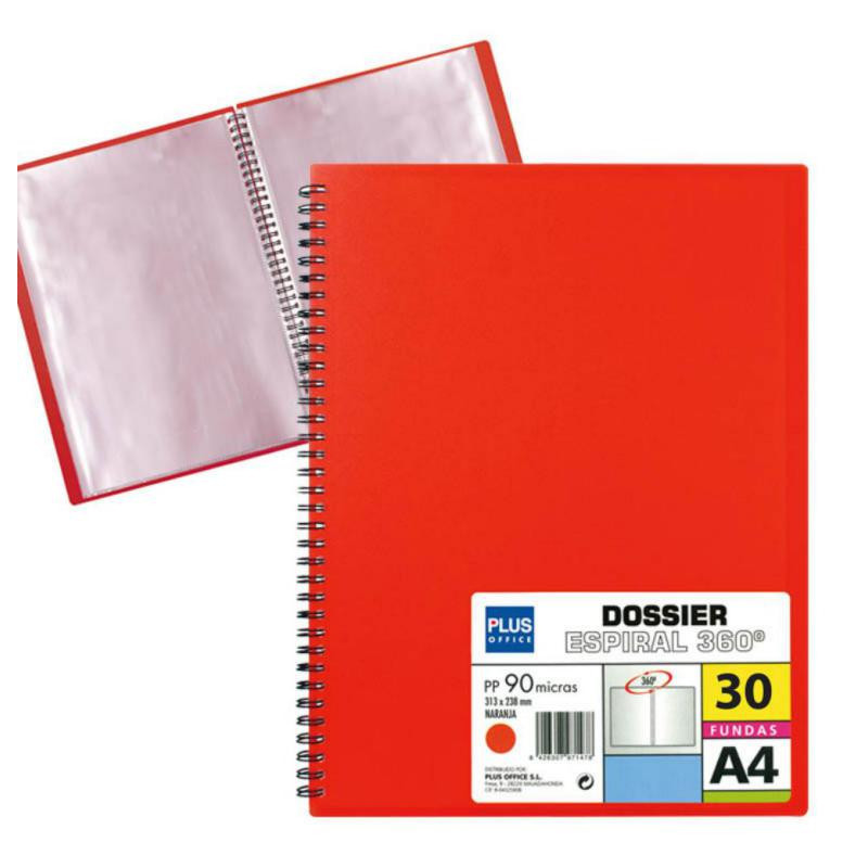 Carpeta Dossier Plus Office Espiral 30 Fundas Rojo