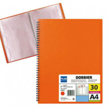 Carpeta Dossier Plus Office Espiral 30 Fundas Naranja