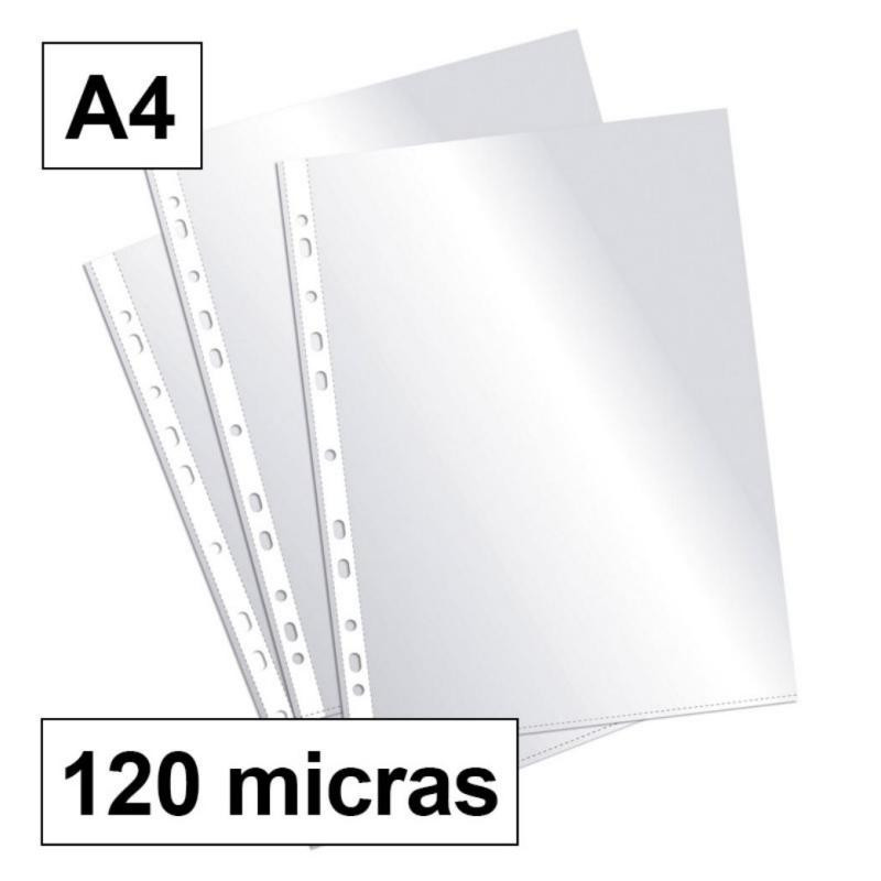 Fundas Multitaladro Plus Office A4-Cristal 120 Micras