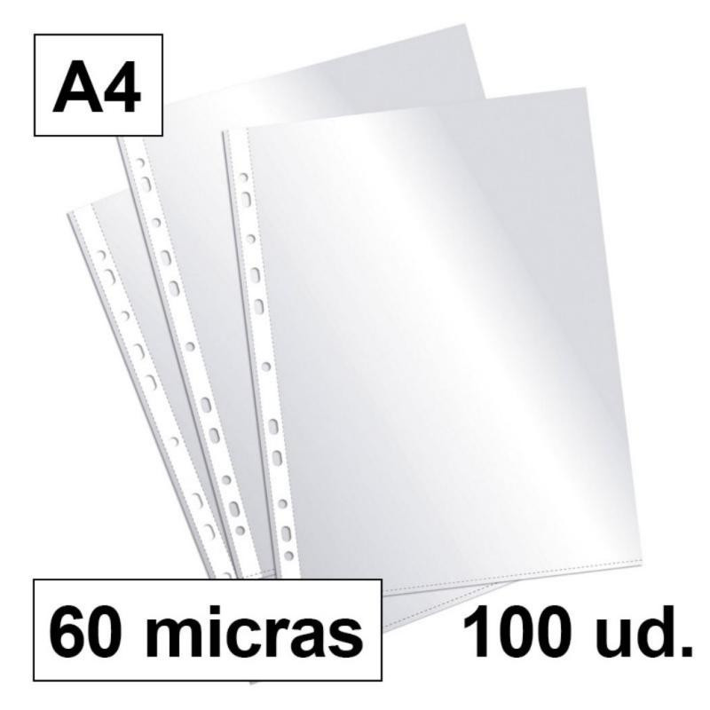 Fundas Multitaladro Plus Office A4-Cristal 60 Micras