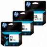 Cartucho de Tinta HP 21 + 21 + 22 SA400AE Negro y Color 3/u