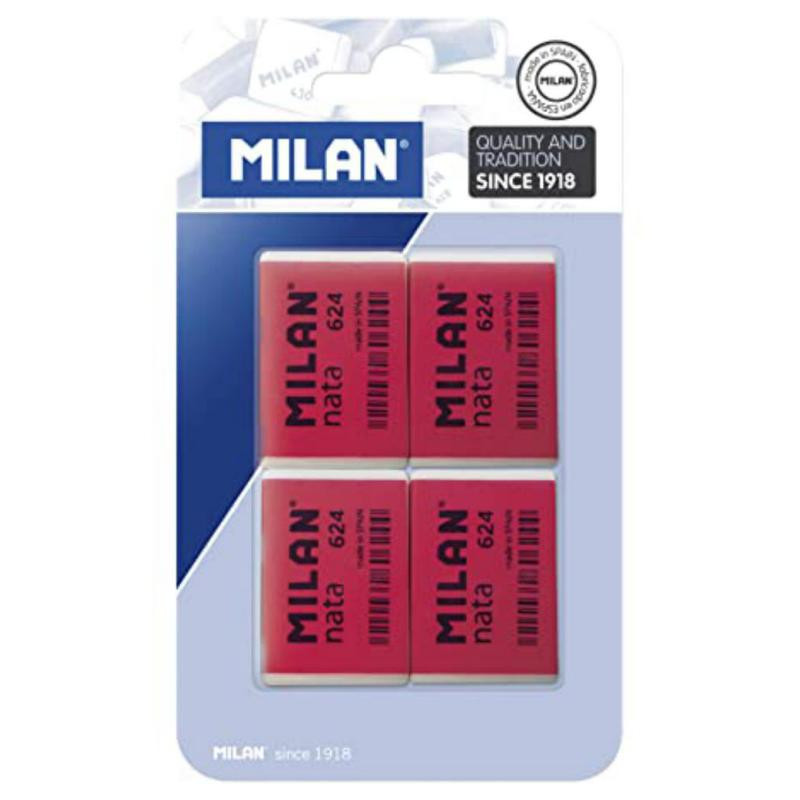 Goma de Borrar Milan Nata 624 Blanco BlÃ­ster /4 ud.