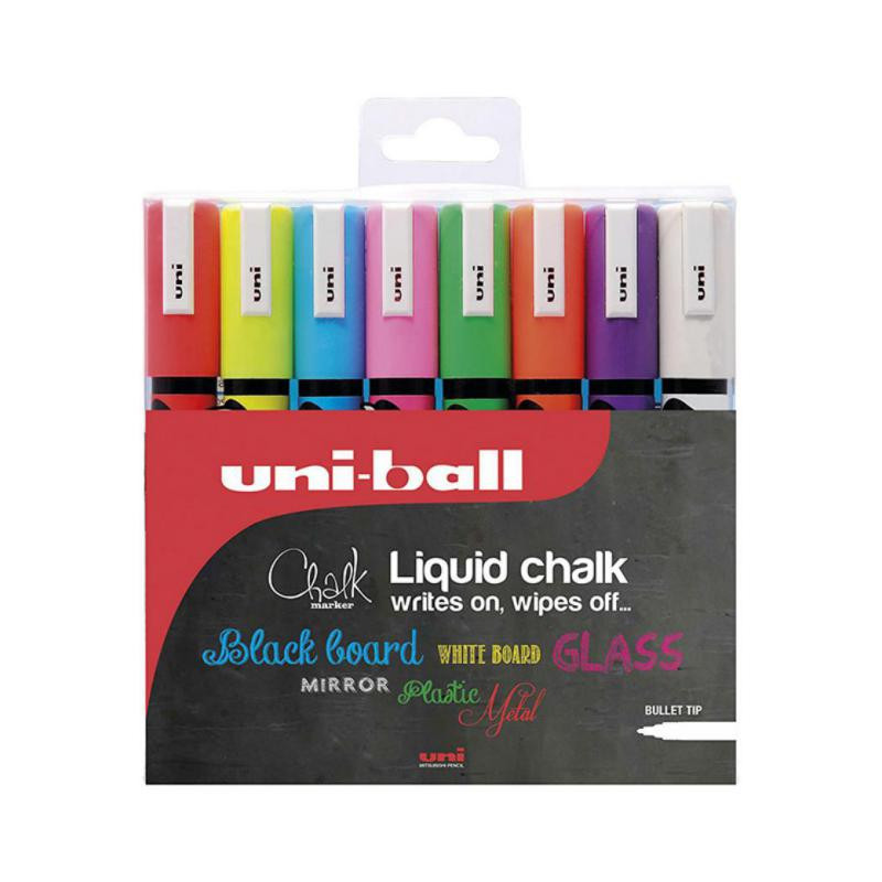 Rotulador de Tiza LÃ­quida Uni Chalk Punta CÃ³nica 1,8-2,5 mm. Colores Surtidos BlÃ­ster /8 ud.