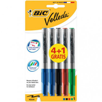 Rotulador para Pizzara Blanca Bic Velleda 1741 Colores Surtidos /5 ud.