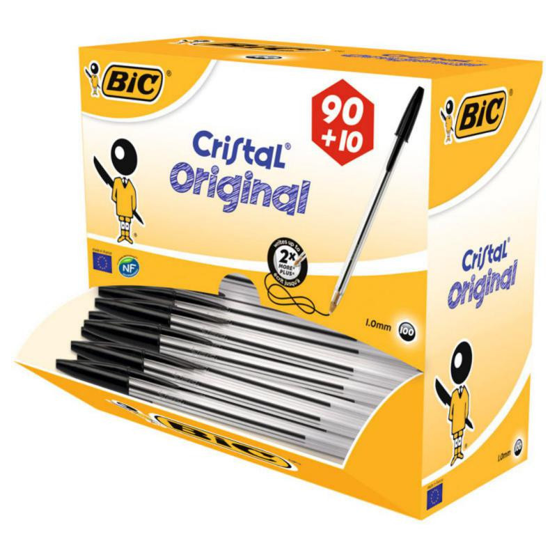 Boligrafo Bic Cristal Negro Pack Escolar 100 unidades