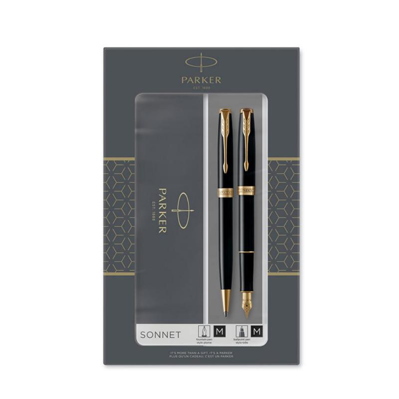 Duo Parker Sonnet BolÃ­grafo + Pluma Negro Dorado