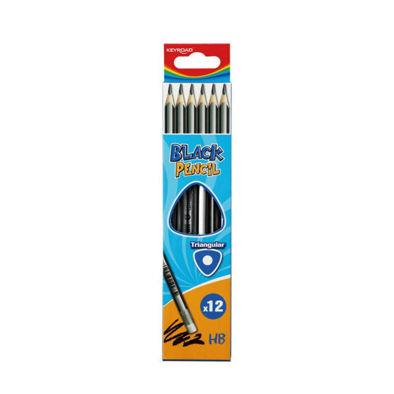 LÃ¡pices KeyRoad Black Pencil Triangular HB con goma / 12 unid