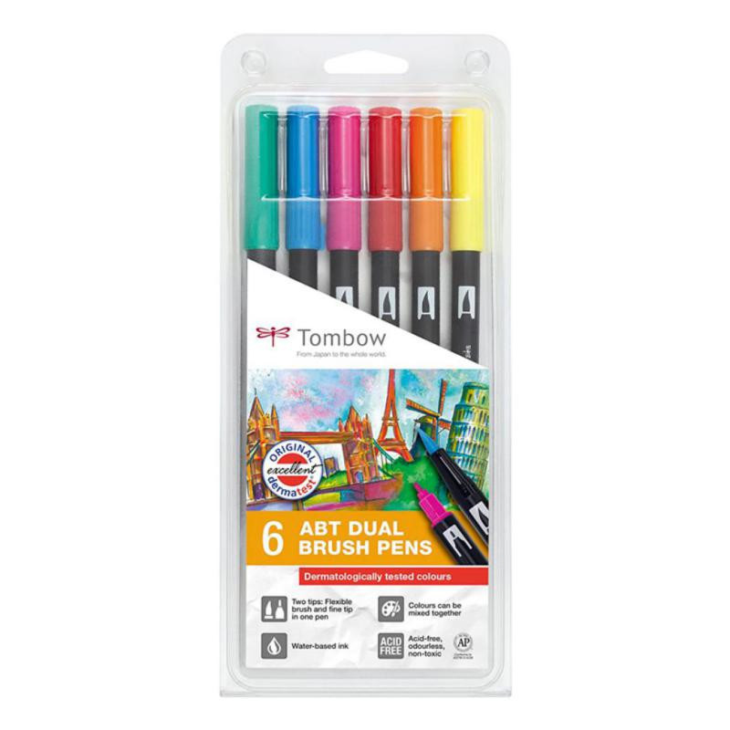 Rotulador Tombow Dual Brush colores dermatolÃ³gicos 6 ud