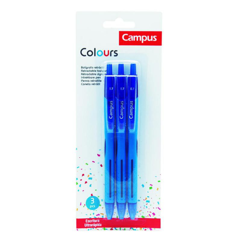 BolÃ­grafo Tinta Viscosidad Extrema Campus Colours Azul BlÃ­ster /3 ud.